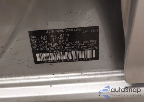 2019 Subaru Impreza 2.0I z USA, uszkodzony, nr VIN 4S3GTAA67K3757204